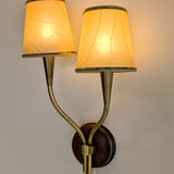 Pair of Rare Vintage Norwegian Brass and Wood Plug-in Wall Sconces with Original Shades