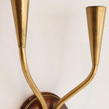 Pair of Rare Vintage Norwegian Brass and Wood Plug-in Wall Sconces with Original Shades