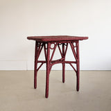 Unique Antique Raspberry-Red Painted Rope and Wicker Side Accent Table