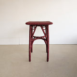 Unique Antique Raspberry-Red Painted Rope and Wicker Side Accent Table