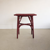 Unique Antique Raspberry-Red Painted Rope and Wicker Side Accent Table