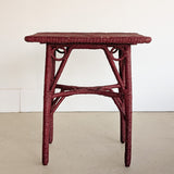 Unique Antique Raspberry-Red Painted Rope and Wicker Side Accent Table