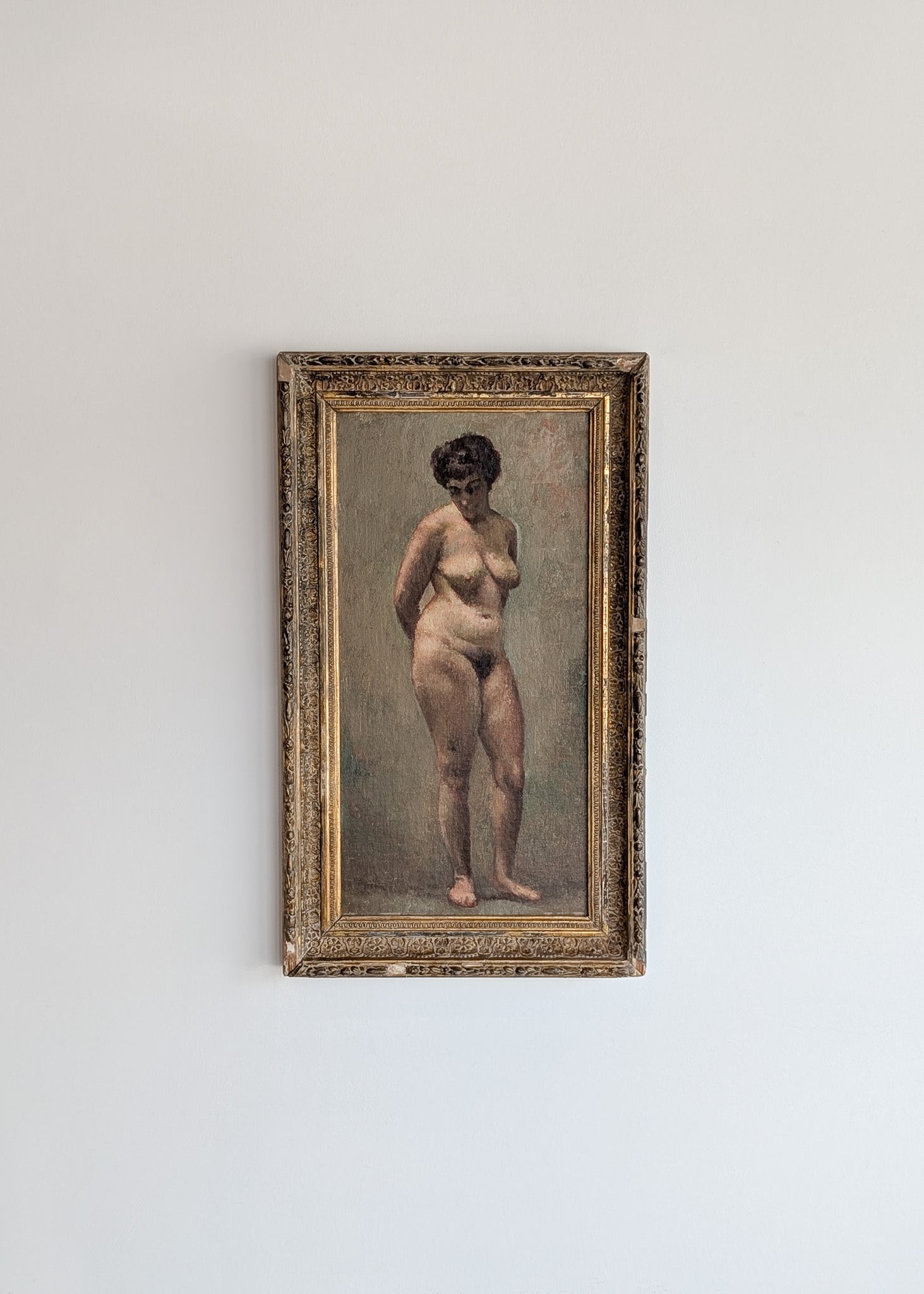 Unsigned Original Charles W. Bentz Nude Female Oil Portrait Painting in Gilded Frame