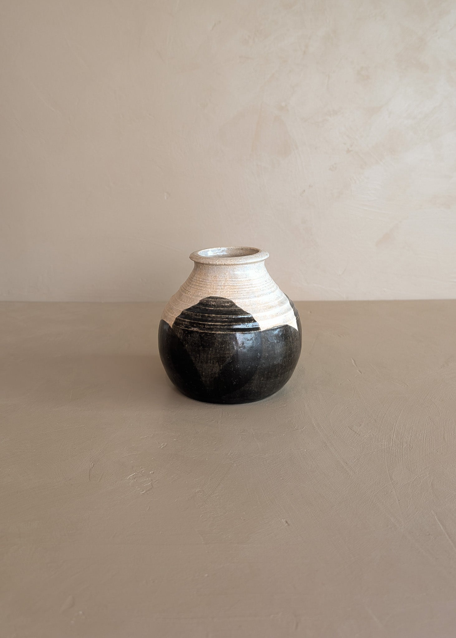 Beige Studio Pottery Vase with Black Geometric Circles