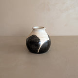 Beige Studio Pottery Vase with Black Geometric Circles
