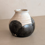 Beige Studio Pottery Vase with Black Geometric Circles