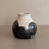 Beige Studio Pottery Vase with Black Geometric Circles