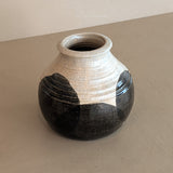Beige Studio Pottery Vase with Black Geometric Circles