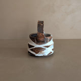 Unique Dark Brown and White Brutalist Studio Pottery Handled Vase with Freeform Design