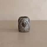 Petite Textured Brown Studio Pottery Vase with Incised Tulip Flower Detail