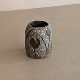 Petite Textured Brown Studio Pottery Vase with Incised Tulip Flower Detail