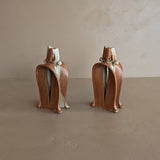 Pair of Unique Organic Modern Neutral Flower-Like Studio Pottery Candleholders