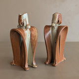 Pair of Unique Organic Modern Neutral Flower-Like Studio Pottery Candleholders