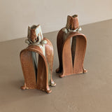 Pair of Unique Organic Modern Neutral Flower-Like Studio Pottery Candleholders