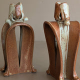 Pair of Unique Organic Modern Neutral Flower-Like Studio Pottery Candleholders