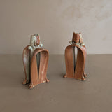 Pair of Unique Organic Modern Neutral Flower-Like Studio Pottery Candleholders