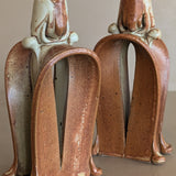 Pair of Unique Organic Modern Neutral Flower-Like Studio Pottery Candleholders