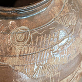 Vintage Signed Studio Pottery Brown Glazed Vase Incised with Nude Figures and Landscape