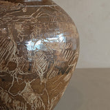 Vintage Signed Studio Pottery Brown Glazed Vase Incised with Nude Figures and Landscape