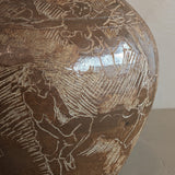 Vintage Signed Studio Pottery Brown Glazed Vase Incised with Nude Figures and Landscape