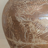 Vintage Signed Studio Pottery Brown Glazed Vase Incised with Nude Figures and Landscape