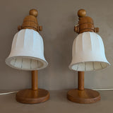 Pair of Large Unique Vintage Swedish Markslöjd Pine Table Lamps with Original Articulating Linen Shades