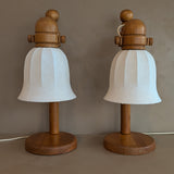 Pair of Large Unique Vintage Swedish Markslöjd Pine Table Lamps with Original Articulating Linen Shades