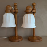 Pair of Large Unique Vintage Swedish Markslöjd Pine Table Lamps with Original Articulating Linen Shades