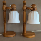 Pair of Large Unique Vintage Swedish Markslöjd Pine Table Lamps with Original Articulating Linen Shades