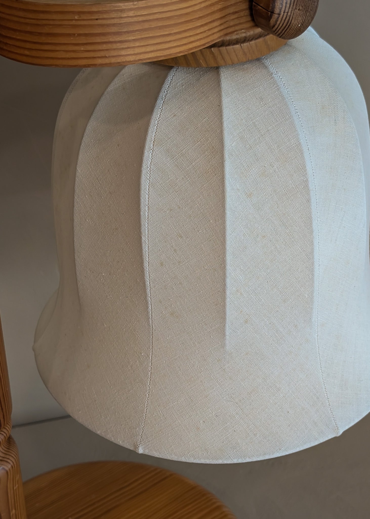 Pair of Large Unique Vintage Swedish Markslöjd Pine Table Lamps with Original Articulating Linen Shades