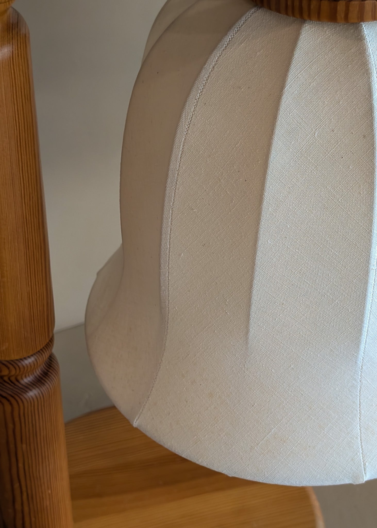 Pair of Large Unique Vintage Swedish Markslöjd Pine Table Lamps with Original Articulating Linen Shades