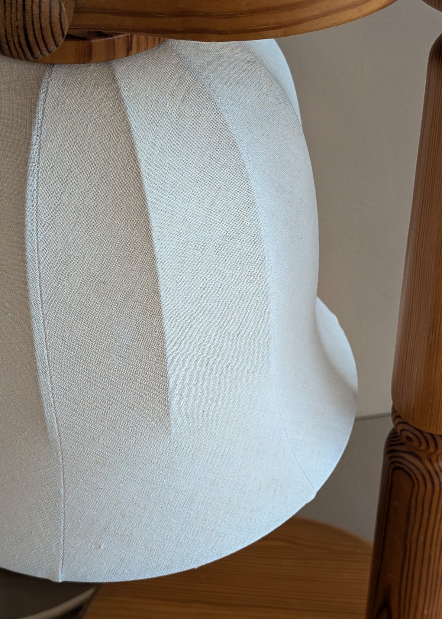 Pair of Large Unique Vintage Swedish Markslöjd Pine Table Lamps with Original Articulating Linen Shades