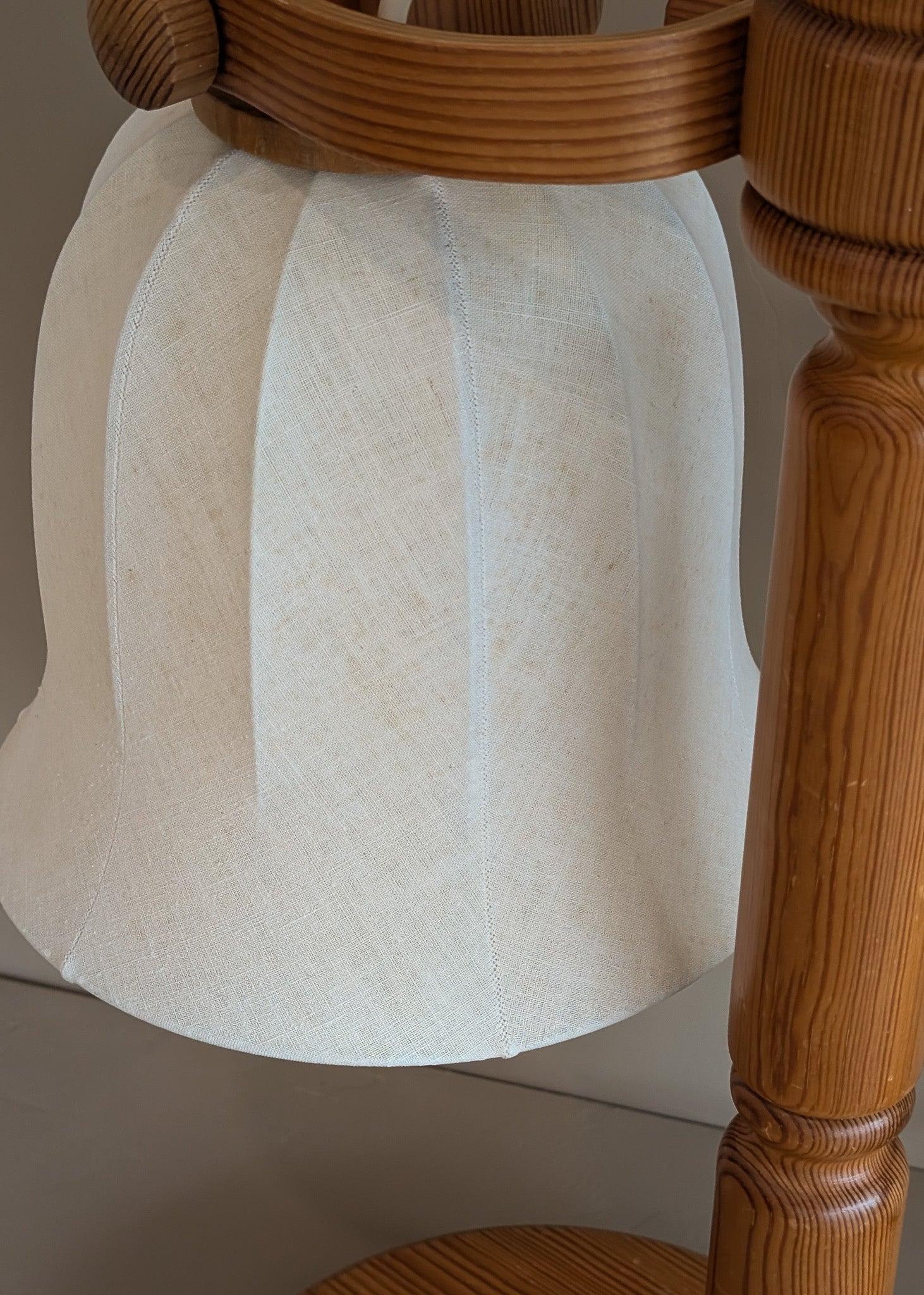 Pair of Large Unique Vintage Swedish Markslöjd Pine Table Lamps with Original Articulating Linen Shades