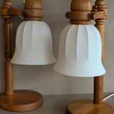 Pair of Large Unique Vintage Swedish Markslöjd Pine Table Lamps with Original Articulating Linen Shades