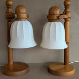 Pair of Large Unique Vintage Swedish Markslöjd Pine Table Lamps with Original Articulating Linen Shades