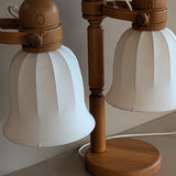 Pair of Large Unique Vintage Swedish Markslöjd Pine Table Lamps with Original Articulating Linen Shades