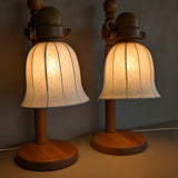 Pair of Large Unique Vintage Swedish Markslöjd Pine Table Lamps with Original Articulating Linen Shades