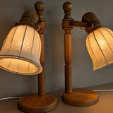 Pair of Large Unique Vintage Swedish Markslöjd Pine Table Lamps with Original Articulating Linen Shades