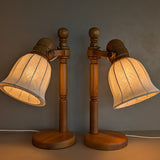 Pair of Large Unique Vintage Swedish Markslöjd Pine Table Lamps with Original Articulating Linen Shades
