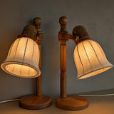 Pair of Large Unique Vintage Swedish Markslöjd Pine Table Lamps with Original Articulating Linen Shades