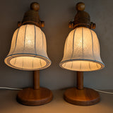 Pair of Large Unique Vintage Swedish Markslöjd Pine Table Lamps with Original Articulating Linen Shades