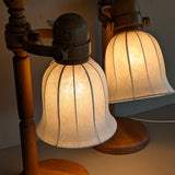 Pair of Large Unique Vintage Swedish Markslöjd Pine Table Lamps with Original Articulating Linen Shades