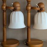 Pair of Large Unique Vintage Swedish Markslöjd Pine Table Lamps with Original Articulating Linen Shades