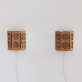 Pair of Vintage Pine Wooden Swedish Wall Sconces with Floral Cutouts Detailing