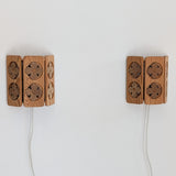 Pair of Vintage Pine Wooden Swedish Wall Sconces with Floral Cutouts Detailing