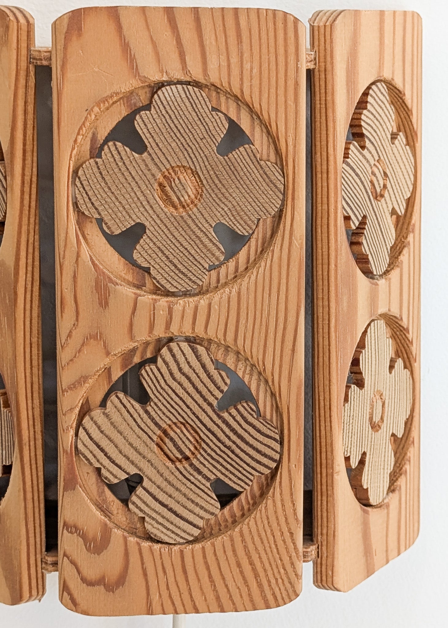 Pair of Vintage Pine Wooden Swedish Wall Sconces with Floral Cutouts Detailing