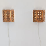 Pair of Vintage Pine Wooden Swedish Wall Sconces with Floral Cutouts Detailing