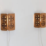 Pair of Vintage Pine Wooden Swedish Wall Sconces with Floral Cutouts Detailing