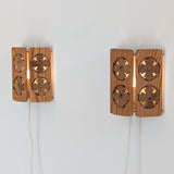 Pair of Vintage Pine Wooden Swedish Wall Sconces with Floral Cutouts Detailing
