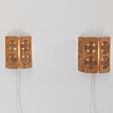 Pair of Vintage Pine Wooden Swedish Wall Sconces with Floral Cutouts Detailing